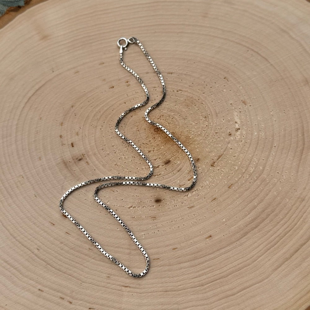 Thin Box Link Chain Necklace Solid Sterling 925 S… - image 3